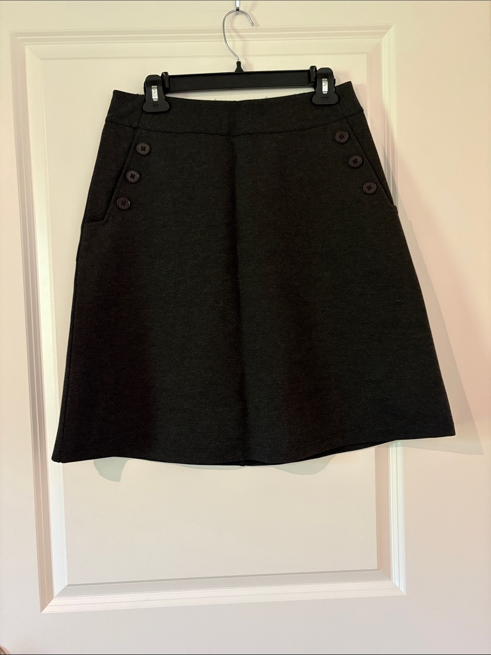 Betabrand Black A-Line Skirt with Side Button Detail